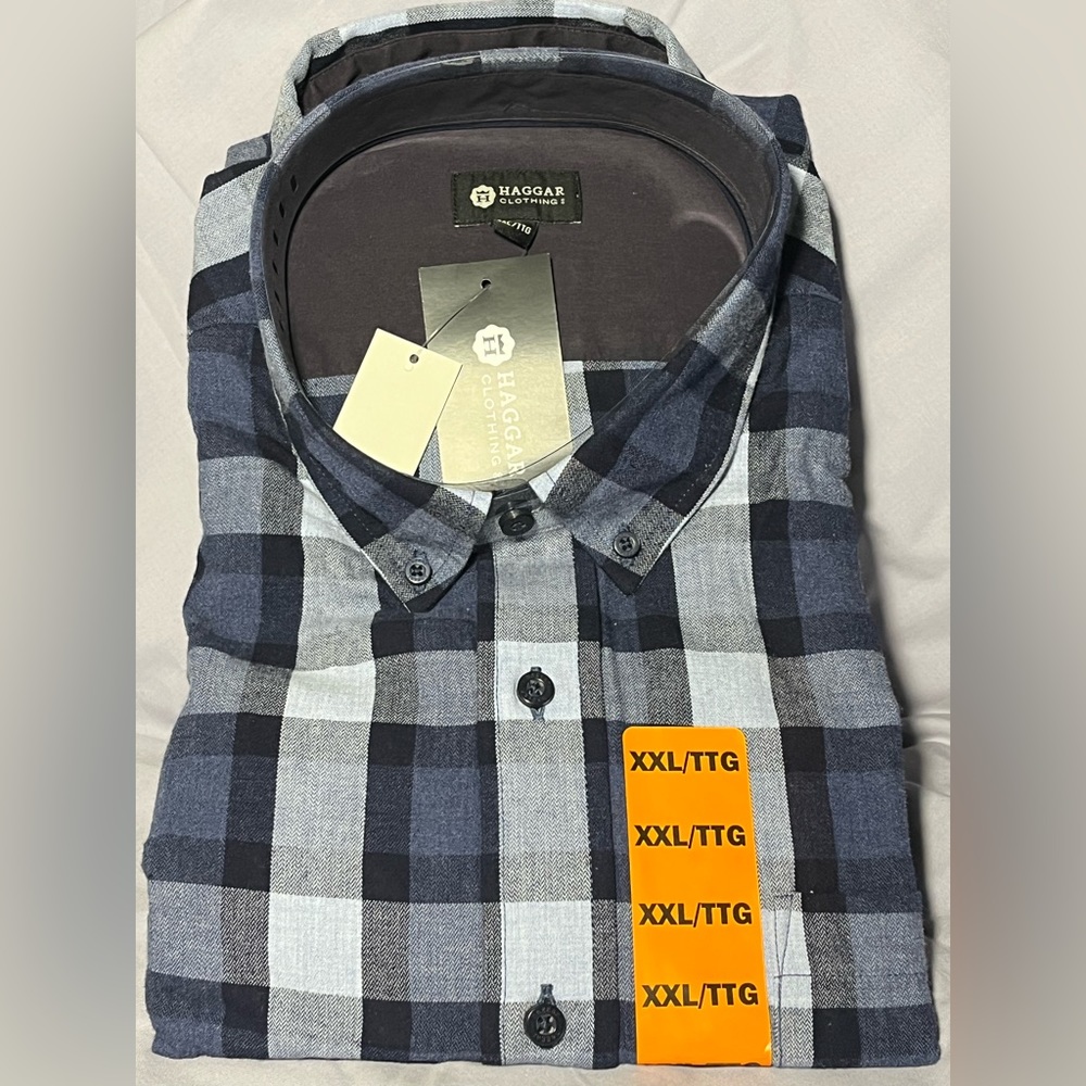 Brand new plaid blue grey white Haggar Dress shirt size XXL